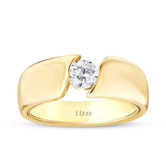 Altın Taşlı Kıvrım Yüzük - 1