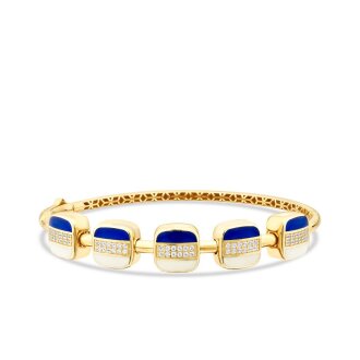 Altın Taşlı Lacivert Beyaz Mineli Kare Kelepçe - 1