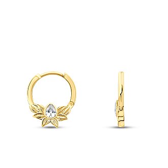 Altın Taşlı Lotus Halka Küpe - 1