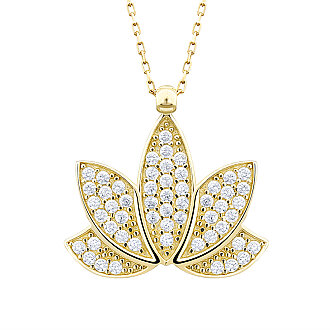 Altın Taşlı Lotus Kolye - 2