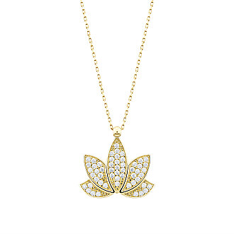 Altın Taşlı Lotus Kolye - 1