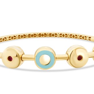 Altın Taşlı Mavi Mineli Yuvarlak Kelepçe - 2