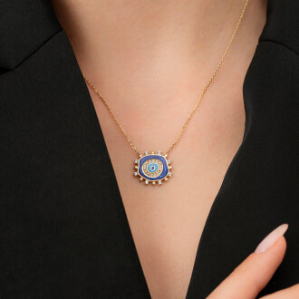 Altın Taşlı Mavi Nazar Kolye - 3