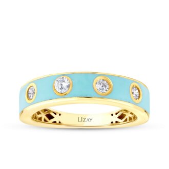 Altın Taşlı Mavi Trend Yüzük - 1