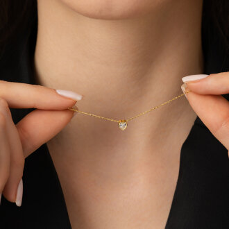 Altın Taşlı Minimal Kalp Kolye - 3