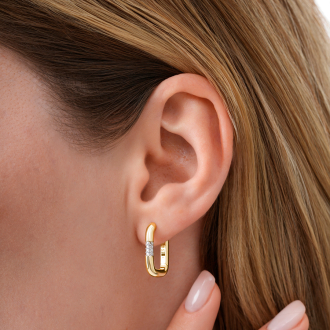 Altın Taşlı Oval Halka Küpe - 3