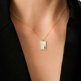 Altın Taşlı Plaka Kolye - 3