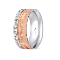 Altın Taşlı Rose Beyaz Alyans - 2