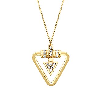 Altın Taşlı Üçgen Trend Kolye - 2