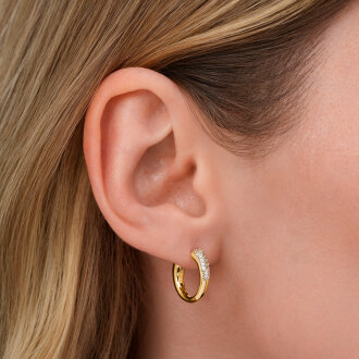 Altın Taşlı Yuvarlak Halka Küpe - 3