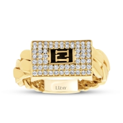 Altın Taşlı Zincir Yüzük - 1