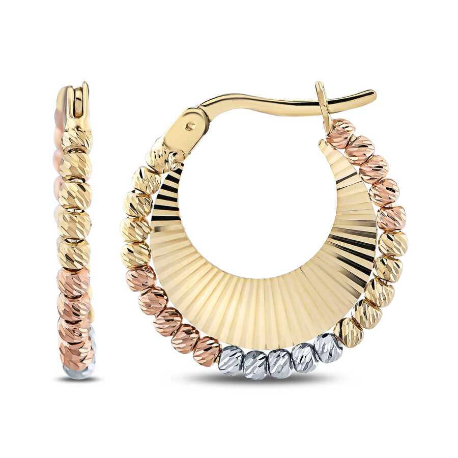 Altın Top Üç Renk Halka Küpe