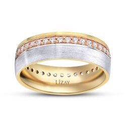 Altın Üç Renk Taşlı Alyans - 1