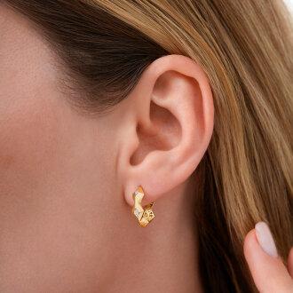 Altın Üçgen Taşlı Halka Küpe - 3