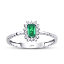 Altın Yeşil Baget Taşlı Yüzük - 1