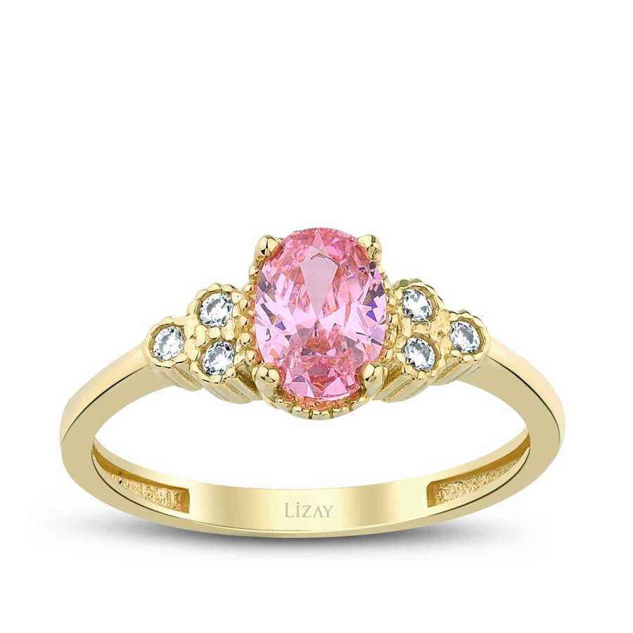 Gold Pink Stone Trend Ring - 1