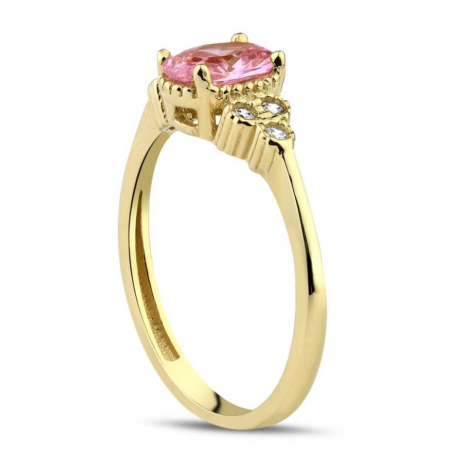 Gold Pink Stone Trend Ring - 2