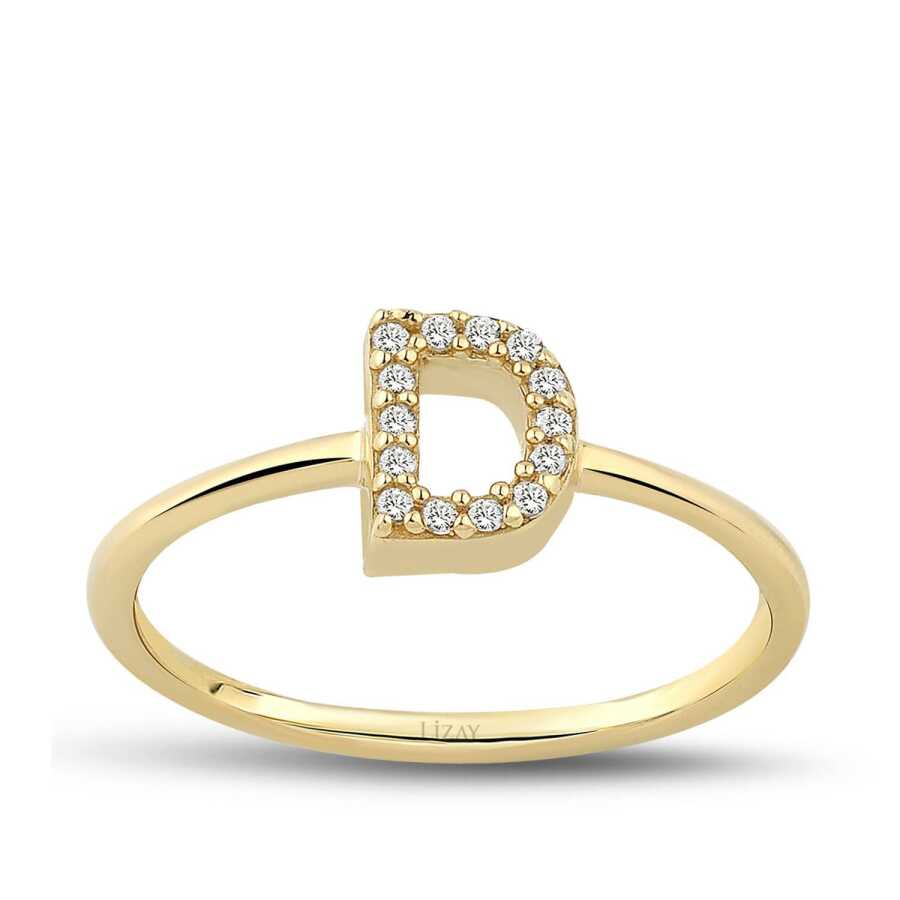 Gold Stone Trend Letter Ring - 3