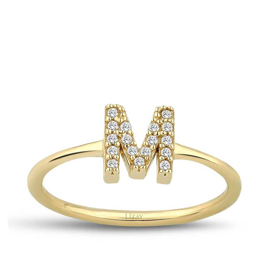 Gold Stone Trend Letter Ring - 5