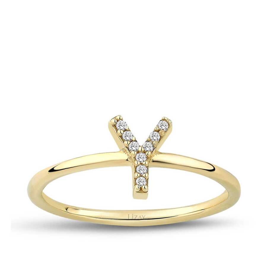Gold Stone Trend Letter Ring - 7